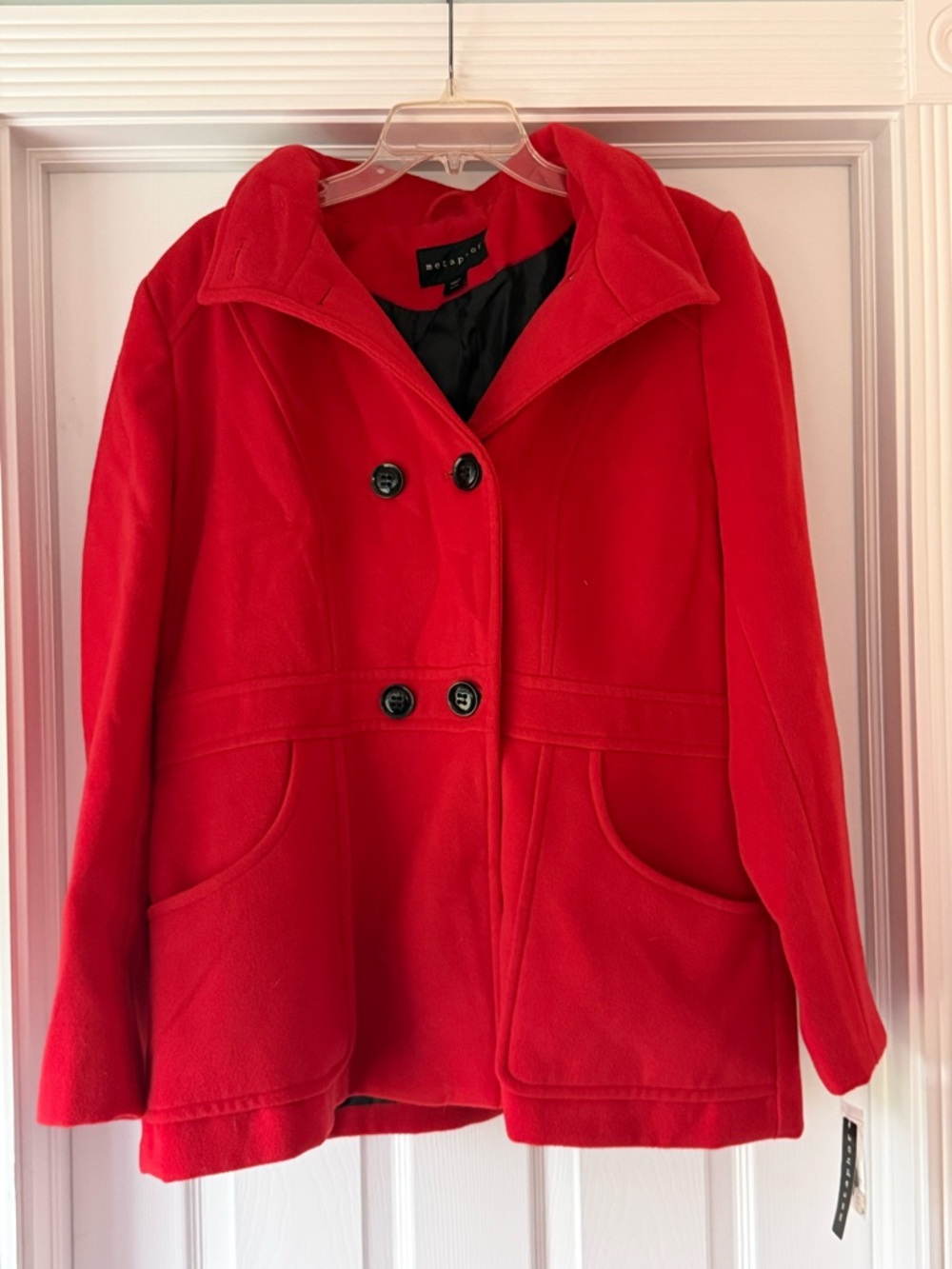 Metaphor Women's Red Double-Breasted Peacoat